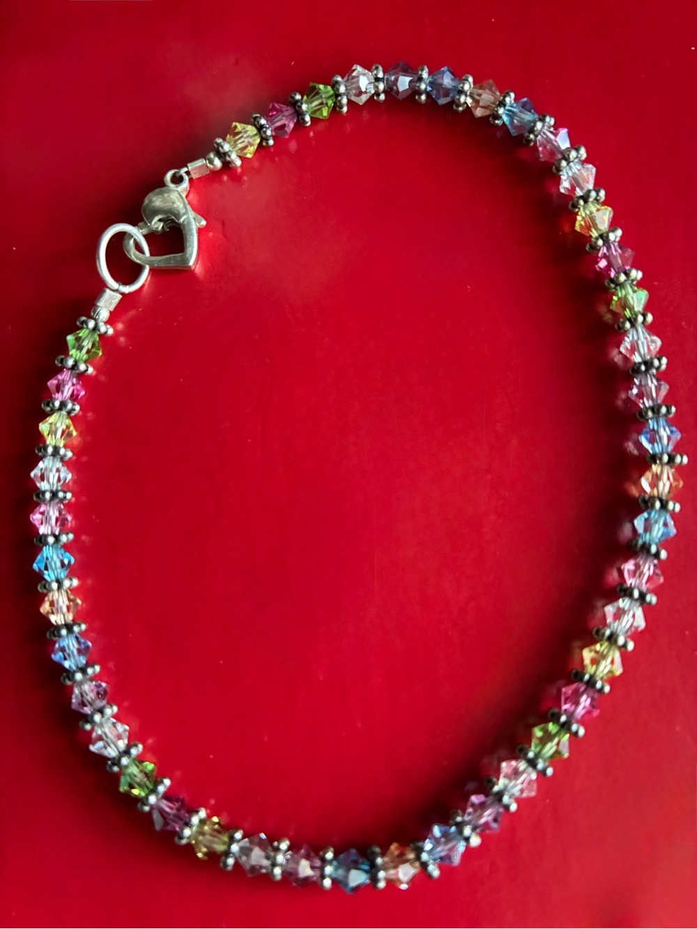 925 Silver Bracelet,Sparkling Multicolor Crystal Bracelet with Silver Accents 9”